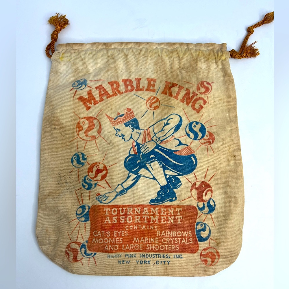 Vintage Burlap Marble King Marble Bag With Drawstring Closure Berry Pink Ind.